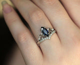 1ct Marquise Cut Blue Sapphire Crown Women Engagement Ring 14k White Gold Finish