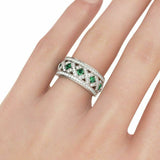 4Ct Round Cut Green Emerald Diamond Square Wedding Band Ring 14K White Gold Over