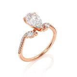 1.5ct Pear Cut Diamond Engagement Ring Leaf Stylish Design 14k Rose Gold Finish