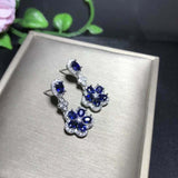 2.6ct Oval Cut Blue Sapphire Diamond Floral Drop Earrings 14k White Gold Finish