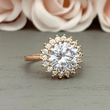 1.6ct Engagement Ring Round Cut Diamond Halo Floral Design 14k Rose Gold Finish