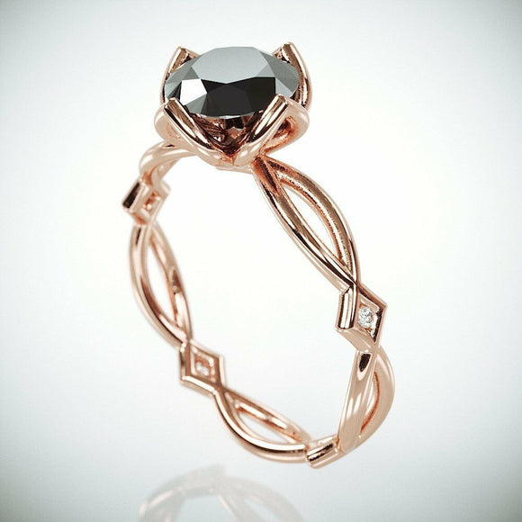 1Ct Round Cut Black Diamond Split Band Engagement Ring 14K Rose Gold Finish