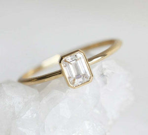 0.6ct Emerald Cut Diamond Engagement Ring 14k Yellow Gold Finish Minimalist