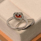 2ct Engagement Ring Heart Cut Red Garnet Halo Bridal Set 14k White Gold Finish