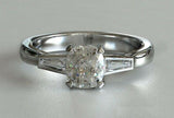 2ct Cushion Diamond Engagement Ring Trilogy Baguette Accent 14k WhiteGold Finish