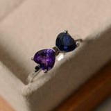 1.2ct Heart Cut Amethyst & London Blue Topaz Bow Knot Ring 14k White Gold Finish