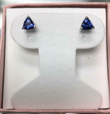 1ct Trillion Cut Blue Tanzanite Solitaire Stud Earrings 14k White Gold Finish