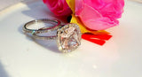 2ct Cushion Cut Peach Morganite Engagement Ring 14k White Gold Finish Bridal Set