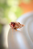 1ct Pear Cut Red Garnet Engagement Ring Floral Petal Solitaire 14k RoseGold Over