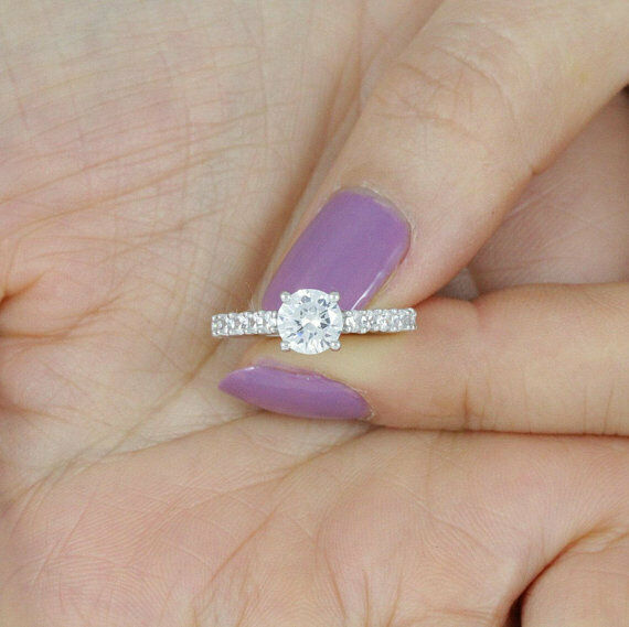 4Ct Round Cut Diamond Solitaire with Accents Engagement Ring 14K White Gold Over