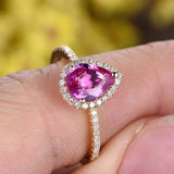 2ct Pear Cut Pink Sapphire Halo Solitaire with Accent Ring 14k YellowGold Finish