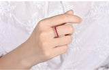 2Ct Round Cut Pink Ruby Dainty Stackable Wedding Band Ring 14K White Gold Finish