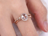 1.5ct Oval Cut Peach Morganite Bridal Set Engagement Ring 14k Rose Gold Finish