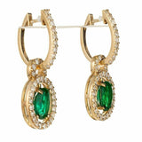 2ct Oval Cut Green Emerald Halo Party Wear Drop Earrings 14k Yellow Gold Finish