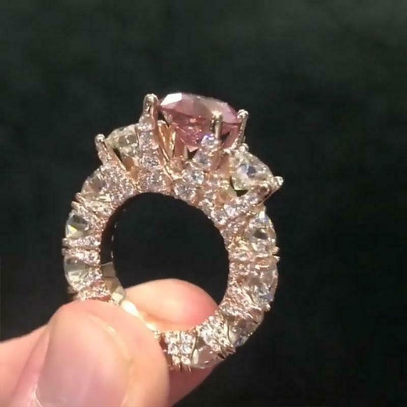 6Ct Round Cut Peach Morganite Iced Cocktail Engagement Ring 14K Rose Gold Finish