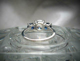 2ct Round Cut Diamond Trilogy Ring 14k White Gold Finish Blue Sapphire Accents