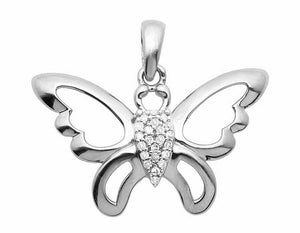 0.2ct Round Cut Diamond Pendant Butterfly Design 14k White Gold Finish NO CHAIN