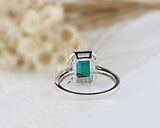 2ct Green Emerald Cut Engagement Ring Diamond Halo Design 14k White Gold Finish