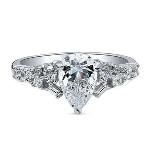 3Ct Pear Cut Diamond Stylish Accent Solitaire Engagement Ring 14K WhiteGold Over