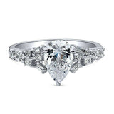 3Ct Pear Cut Diamond Stylish Accent Solitaire Engagement Ring 14K WhiteGold Over