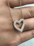 3ct Round Cut Diamond 3Line Heart Design Pendant 14k Rose Gold Finish NO CHAIN