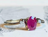 1ct Engagement Ring Oval Cut Ruby Diamond Accent Trilogy 14k Yellow Gold Finish