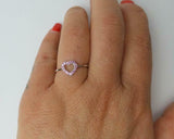 0.3ct Engagement Ring Round Pink Sapphire Open Heart Shaped 14k White Gold Over