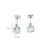 1ct Cushion Simulated Aquamarine Dual Prong Drop Earrings 14k White Gold Plated