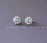 2ct Stud Earrings Round Cut Blue Aquamarine Diamond Floral 14k White Gold Finish