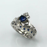 2ct Heart Blue Sapphire Engagement Ring Claddagh Bridal Set 14k White Gold Over