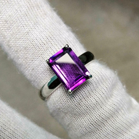 1.5ct Engagement Ring Emerald Cut Purple Amethyst Solitaire 14k WhiteGold Finish