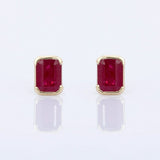 1.5ct Stud Earrings Emerald Cut Ruby Bezel Set Solitaire 14k Yellow Gold Finish