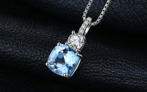 1ct Blue Topaz Pendant Cushion Cut Diamond Petite 14k White Gold Finish NO CHAIN