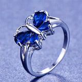 2ct Pear Cut Blue Sapphire Engagement Ring 14k WhiteGold Finish Butterfly Design