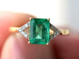 2.3ct Engagement Ring Green Emerald Cut Split Shank 14k Yellow Gold Finish