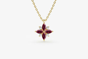 1.1ct Pink Ruby Pendant Chain Marquise Cut Cluster Design 14k Yellow Gold Finish