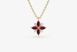 1.1ct Pink Ruby Pendant Chain Marquise Cut Cluster Design 14k Yellow Gold Finish