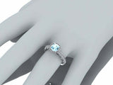 2ct Cushion Cut Blue Aquamarine Engagement Ring Halo Milgrain 14k WhiteGold Over