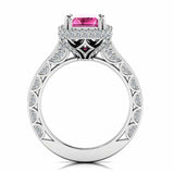 2.5ct Emerald Pink Sapphire Halo Solitaire with Accent Ring 14k WhiteGold Finish