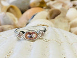 1.6ct Engagement Ring Oval Cut Peach Morganite Three Stone 14k White Gold Finish