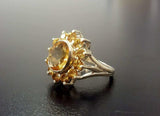 2.6ct Engagement Ring Oval Cut Yellow Citrine Floral Cluster 14k White Gold Over