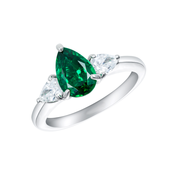 2.5Ct Pear Cut Green Emerald Diamond Accent Three Stone Ring 14K White Gold Over