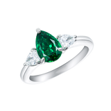 2.5Ct Pear Cut Green Emerald Diamond Accent Three Stone Ring 14K White Gold Over