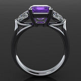 2.2ct Emerald Cut Purple Amethyst Trilogy Engagement Ring 14k White Gold Finish