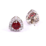 1.9ct Stud Earrings Round Cut Garnet Diamond Halo Design 14k White Gold Finish