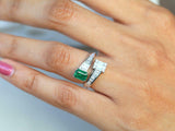 2.4ct Engagement Ring Green Emerald Cut Bypass Style 14k White Gold Finish