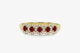 2ct Round Cut Pink Ruby 5 Stone Diamond Halo Wedding Band 14k Yellow Gold Finish