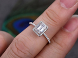 1ct Emerald Cut Diamond Engagement Ring 14k White Gold Finish Classic Solitaire