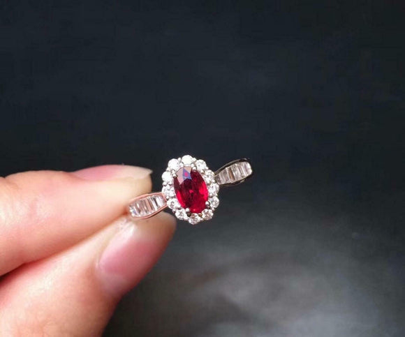 1ct Oval Cut Pink Ruby Engagement Ring Baguette Accent Halo 14k WhiteGold Finish