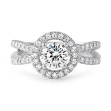 1.2ct Round Cut Diamond Engagement Ring Halo Split Shank 14k White Gold Finish